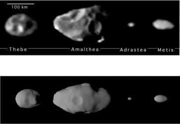 Thébé, Amalthée, Adrastée et Métis - crédits : JPL/ NASA