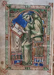 Le moine Eadwine travaillant au manuscrit - crédits :  Bridgeman Images 