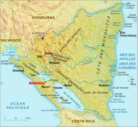 Nicaragua : carte physique - crédits : Encyclopædia Universalis France