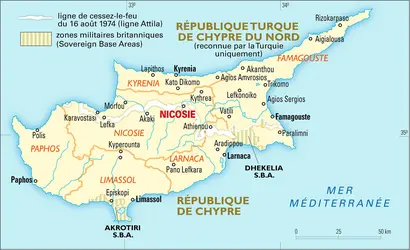 Chypre : carte administrative - crédits : Encyclopædia Universalis France