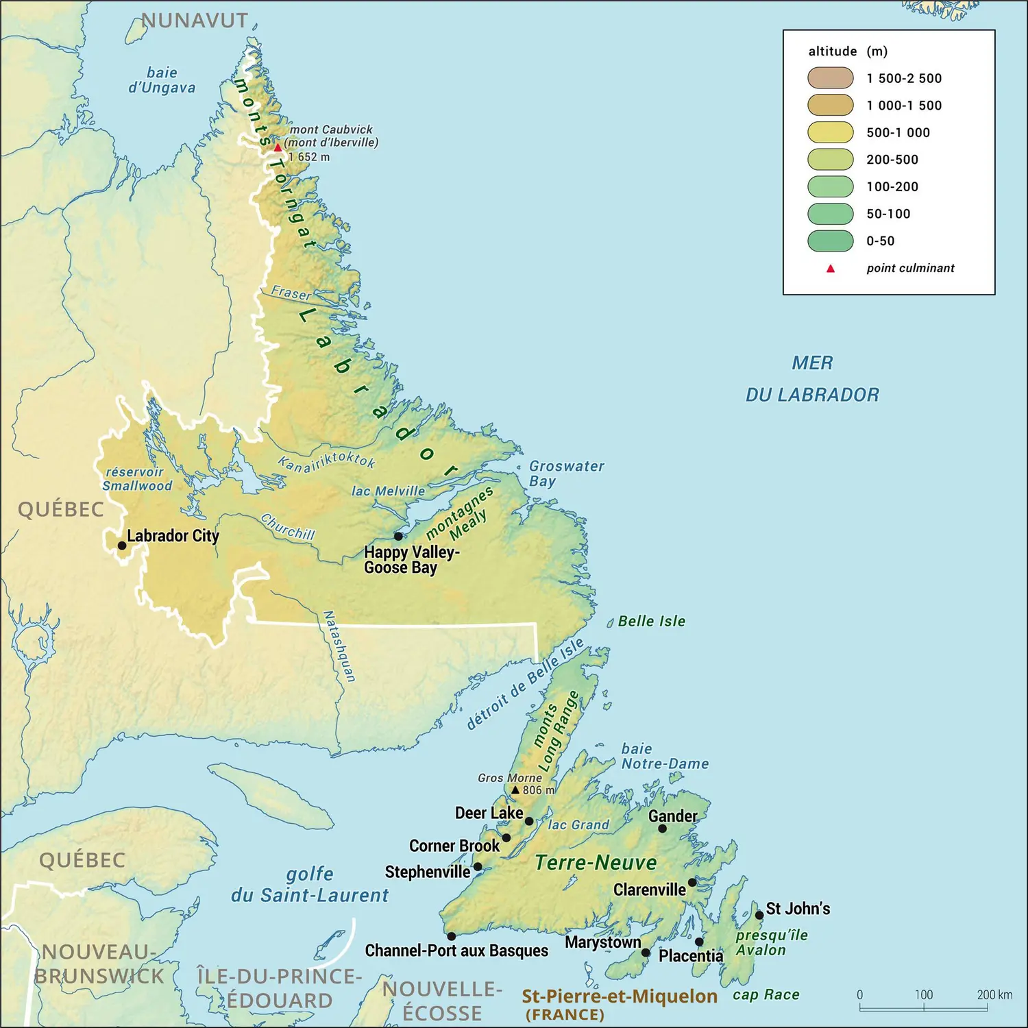 Terre-Neuve-et-Labrador : carte physique