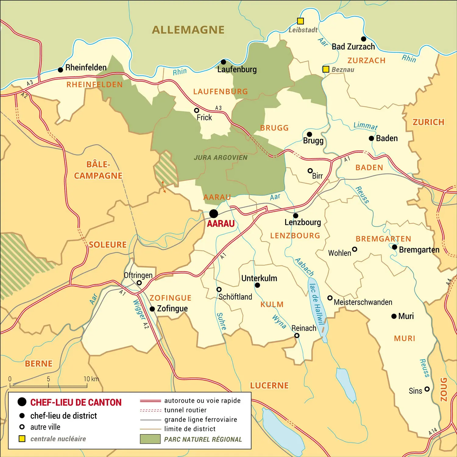 Argovie : carte administrative du canton