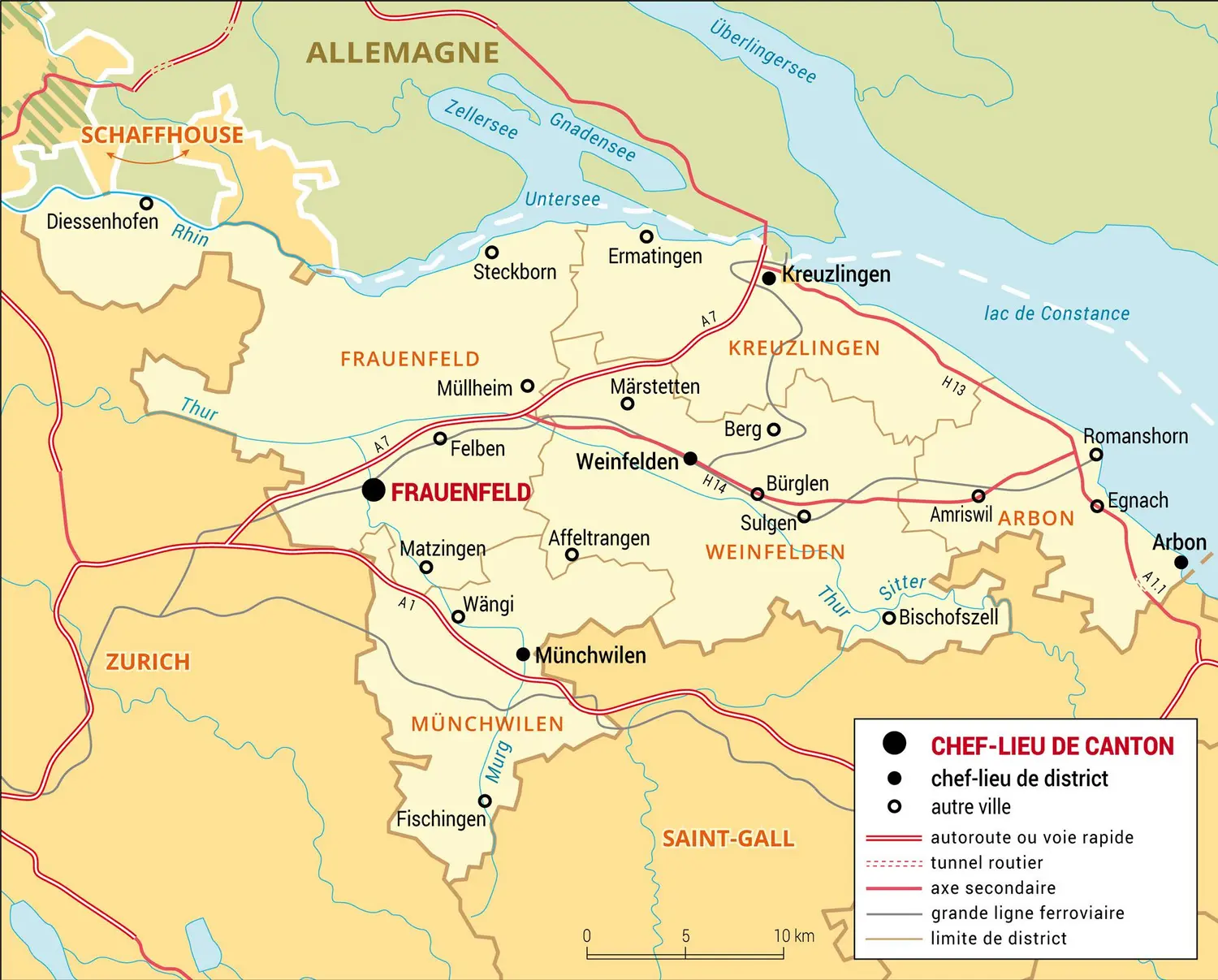 Thurgovie : carte administrative du canton