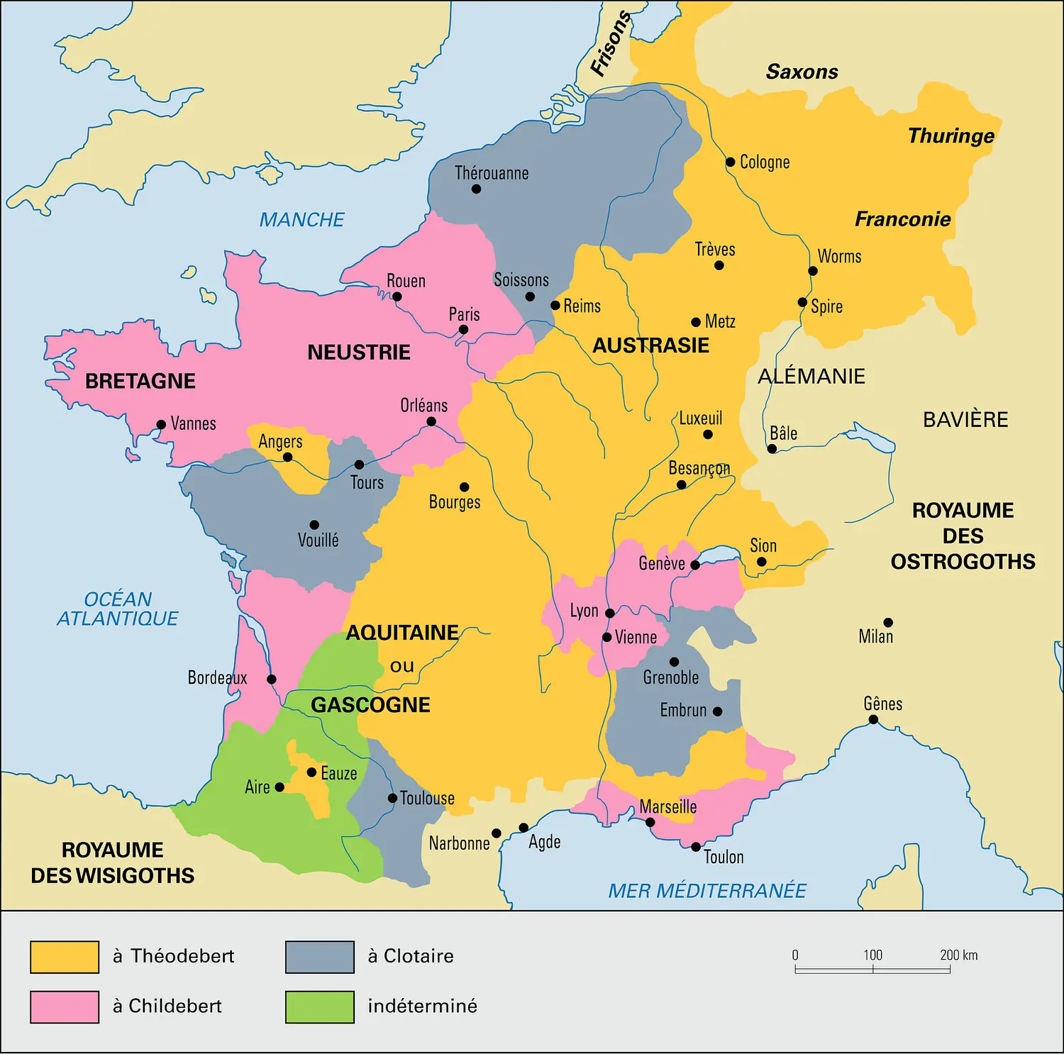 Mérovingiens, partage du royaume de Clovis