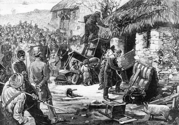 Expulsion d'une famille de paysans irlandais (1880) - crédits : Hulton Archive/ Getty Images