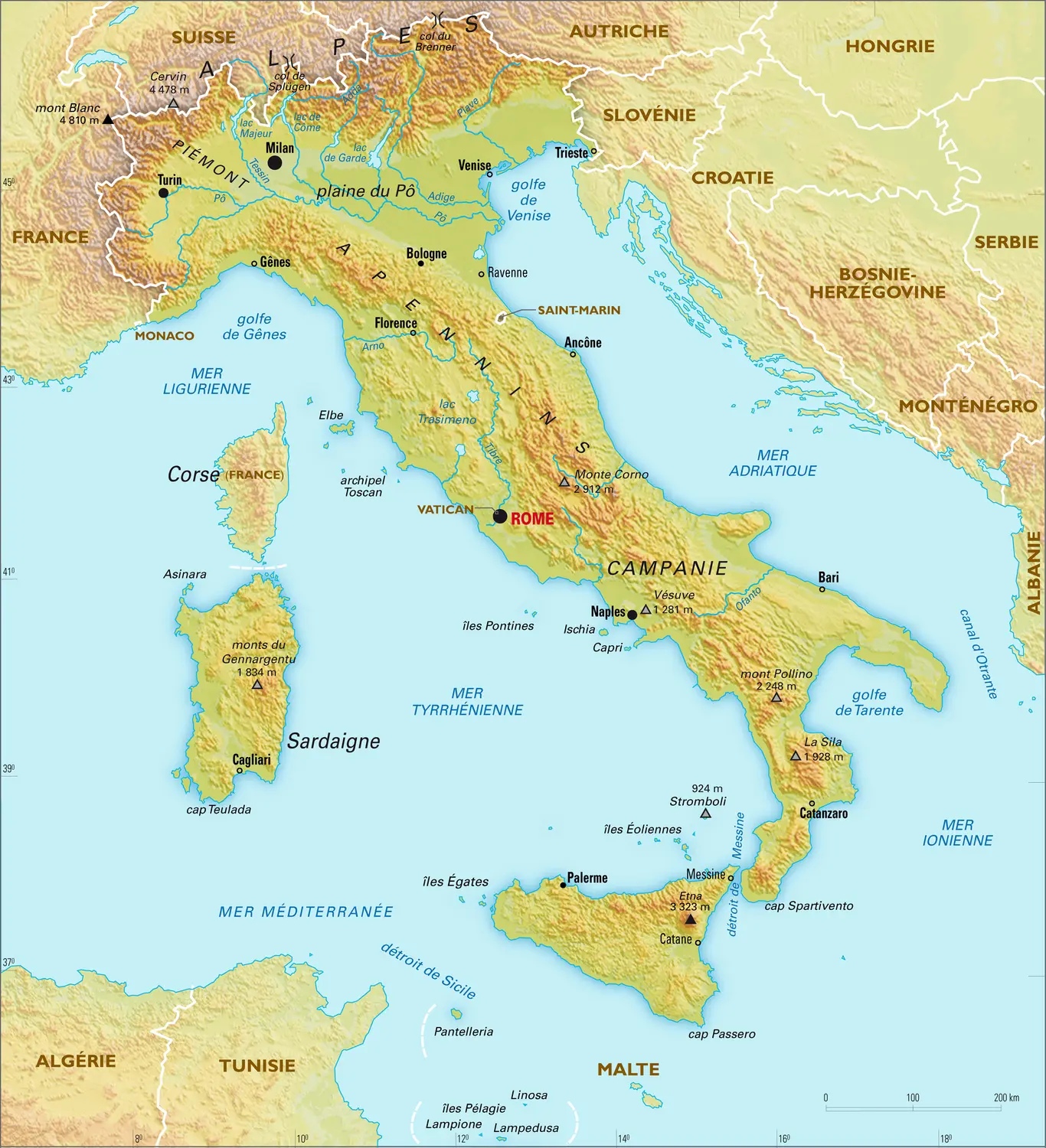 Italie : carte physique