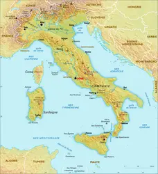 Italie : carte physique - crédits : Encyclopædia Universalis France