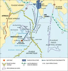 Contexte géodynamique du piton de La Fournaise - crédits : Encyclopædia Universalis France