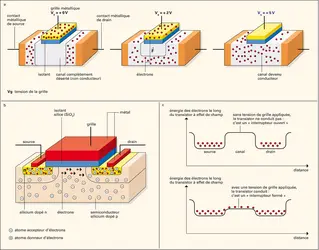 Microélectronique : transistor à effet de champ. - crédits : Encyclopædia Universalis France