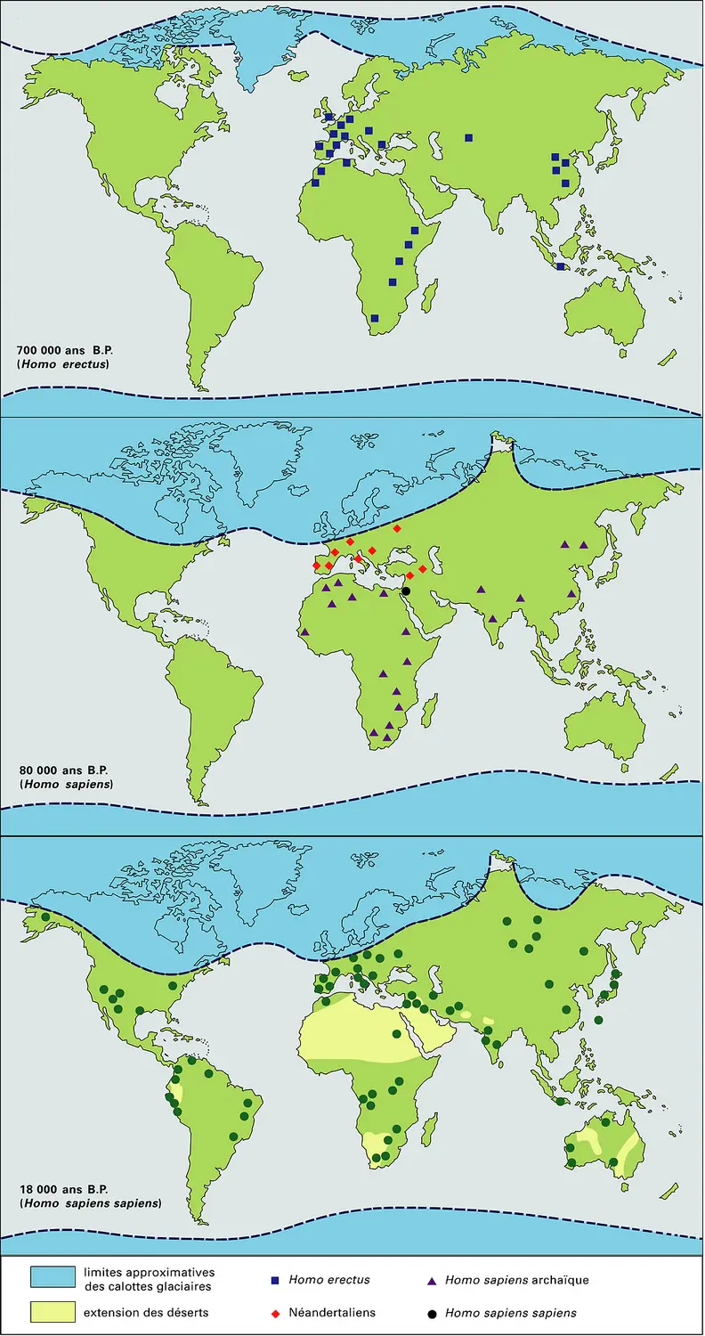 Répartition géographique du genre Homo