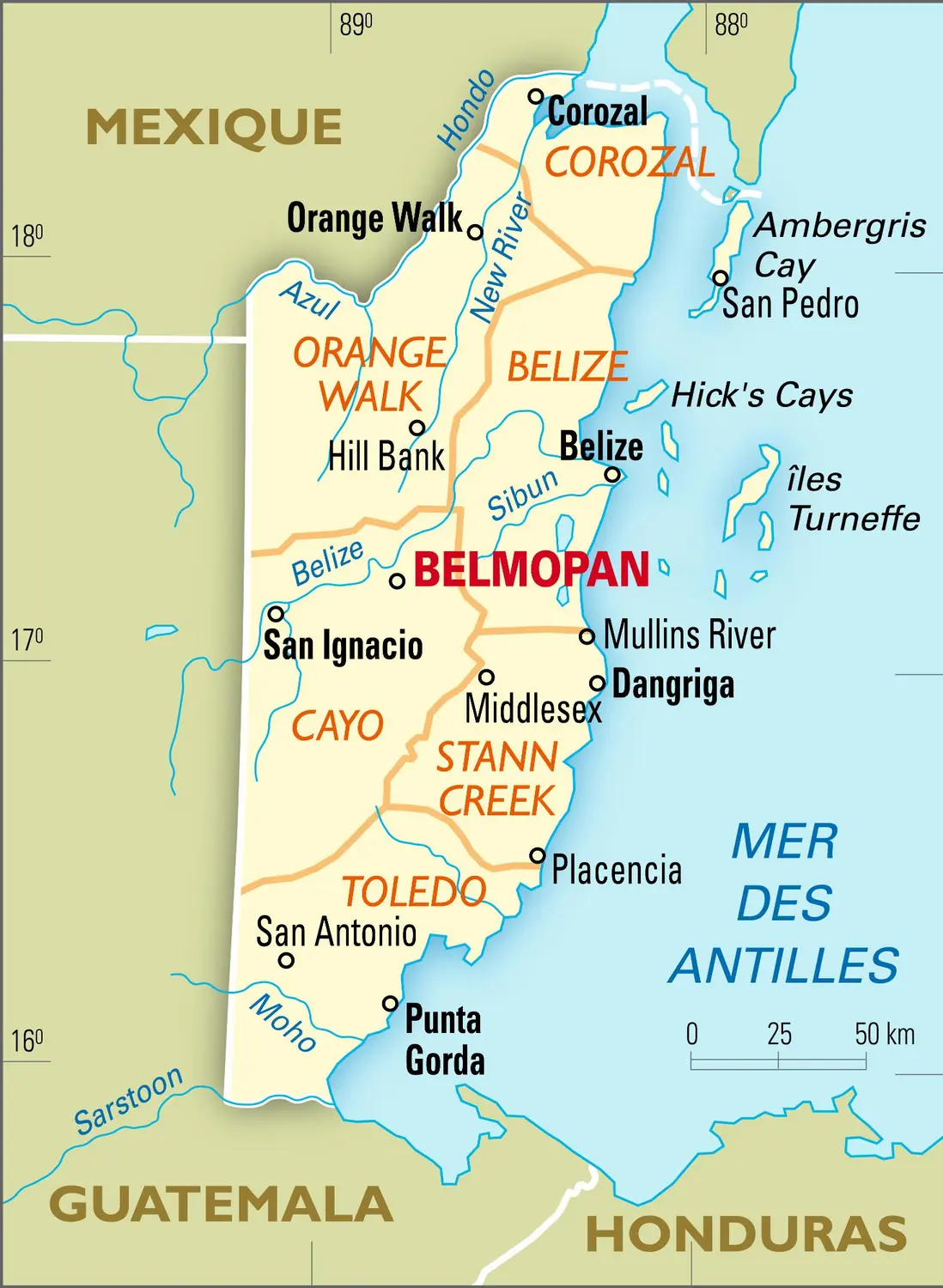 Belize : carte administrative