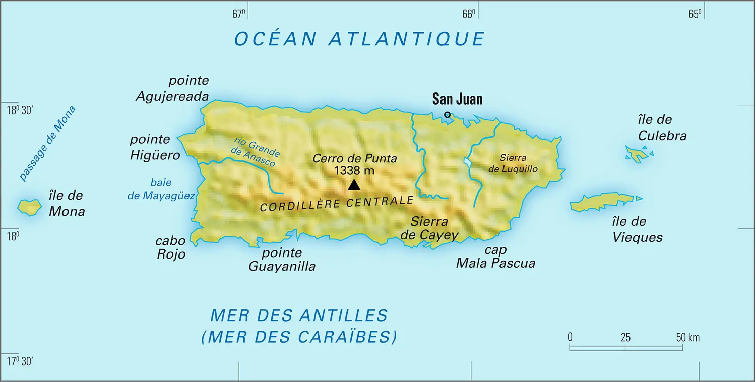 Porto Rico [États-Unis] : carte physique