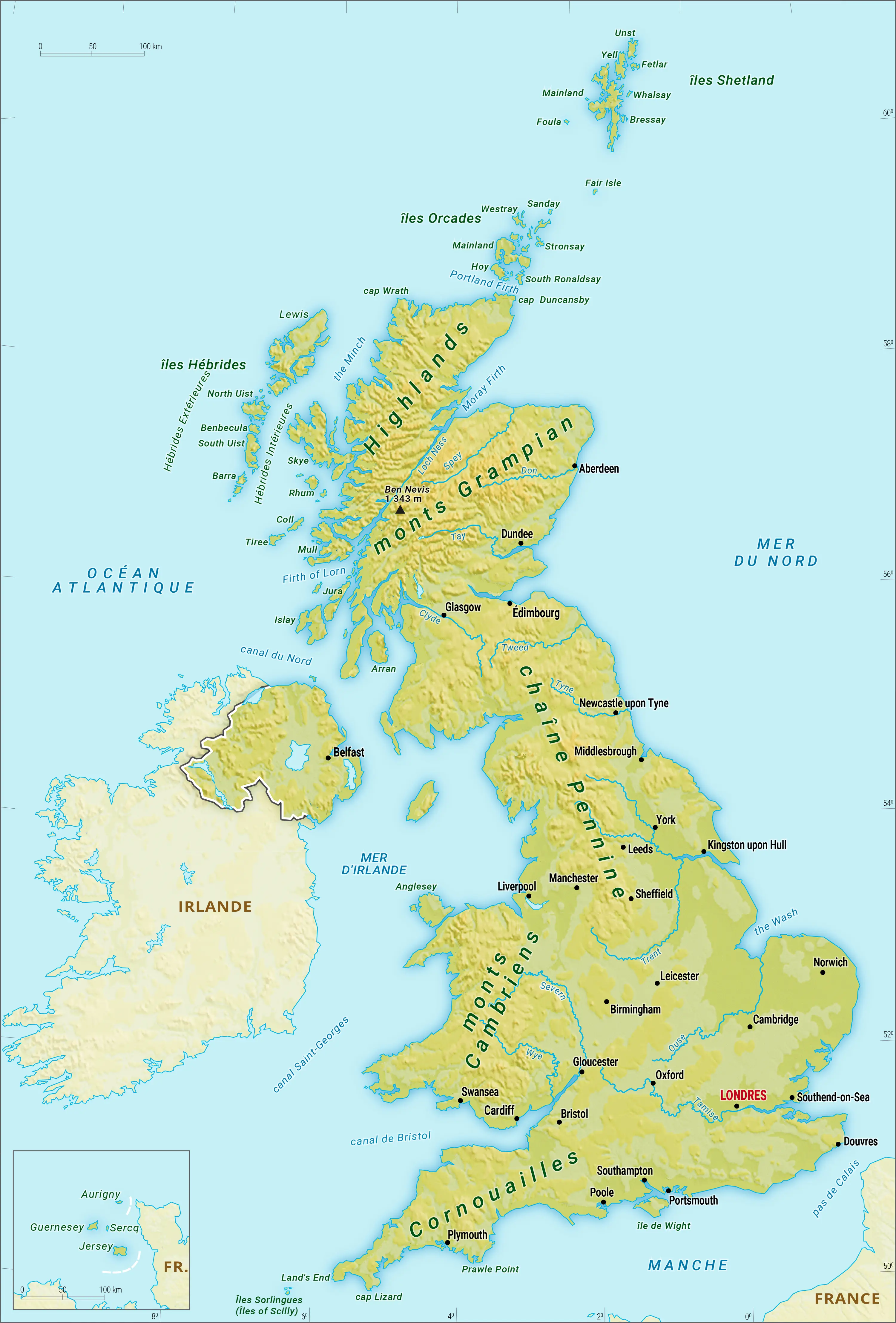 Royaume-Uni : carte physique