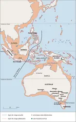 Sunda et Sahul pendant le maximum glaciaire - crédits : Encyclopædia Universalis France