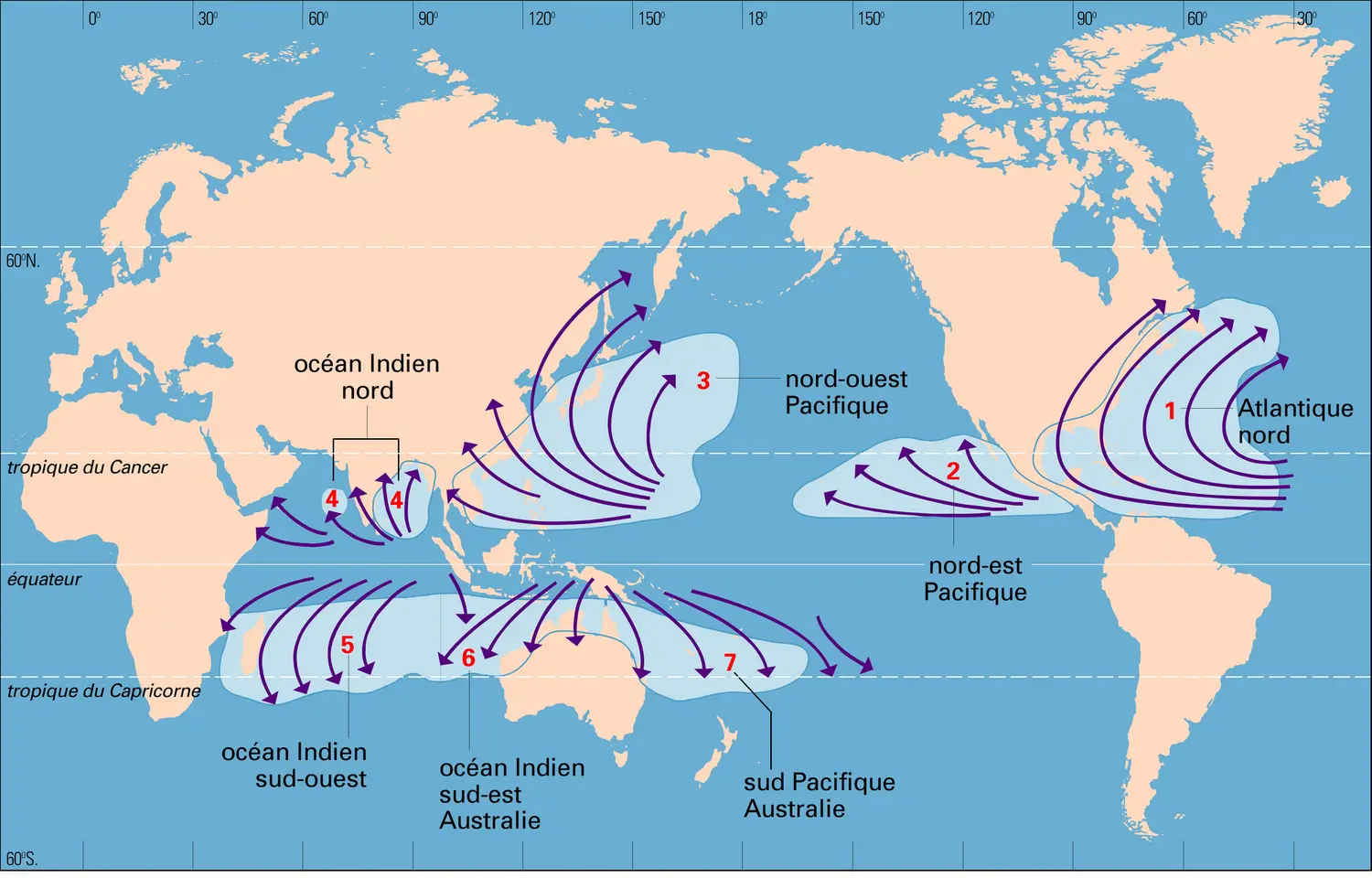Zones de formation des cyclones