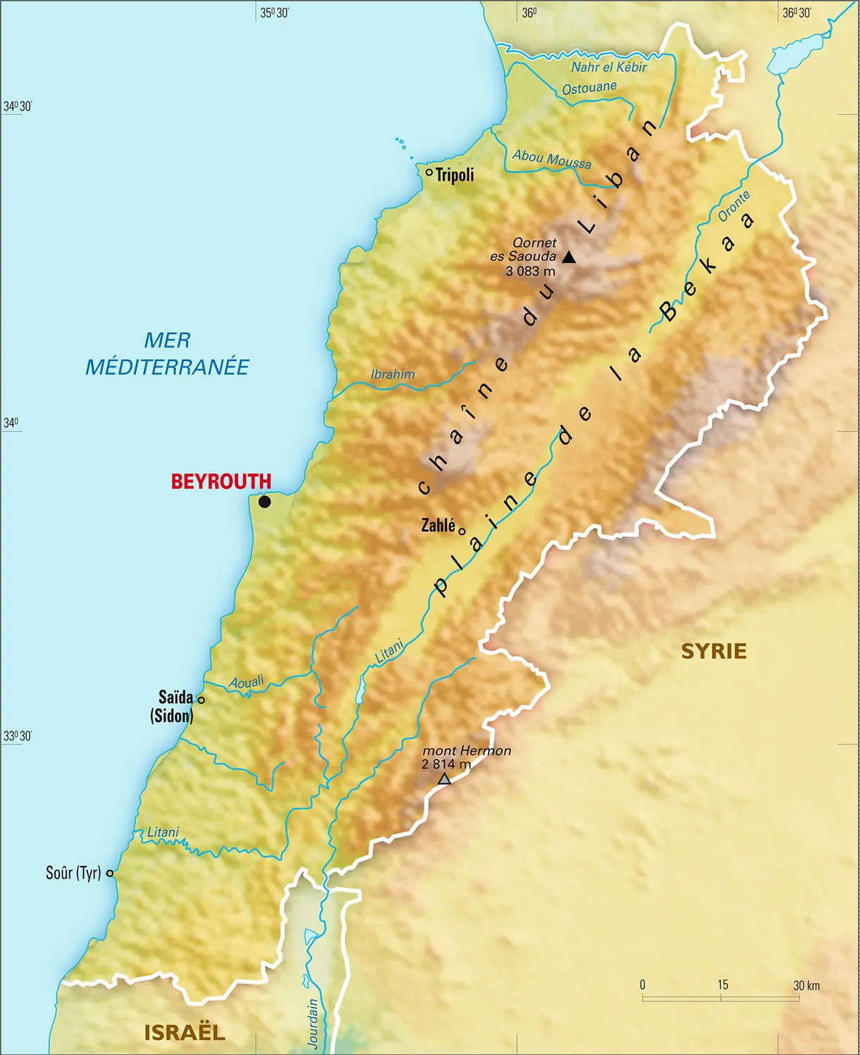 Liban : carte physique