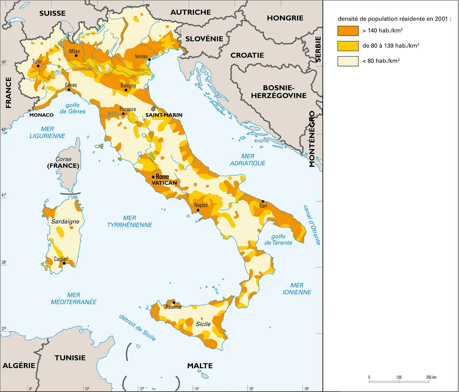 Italie : densités de population