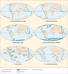 Cénozoïque : paléogéographie - crédits : Encyclopædia Universalis France