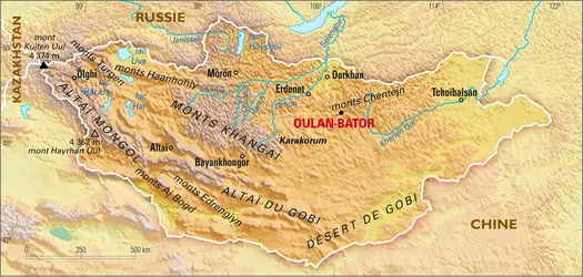 Mongolie : carte physique - crédits : Encyclopædia Universalis France