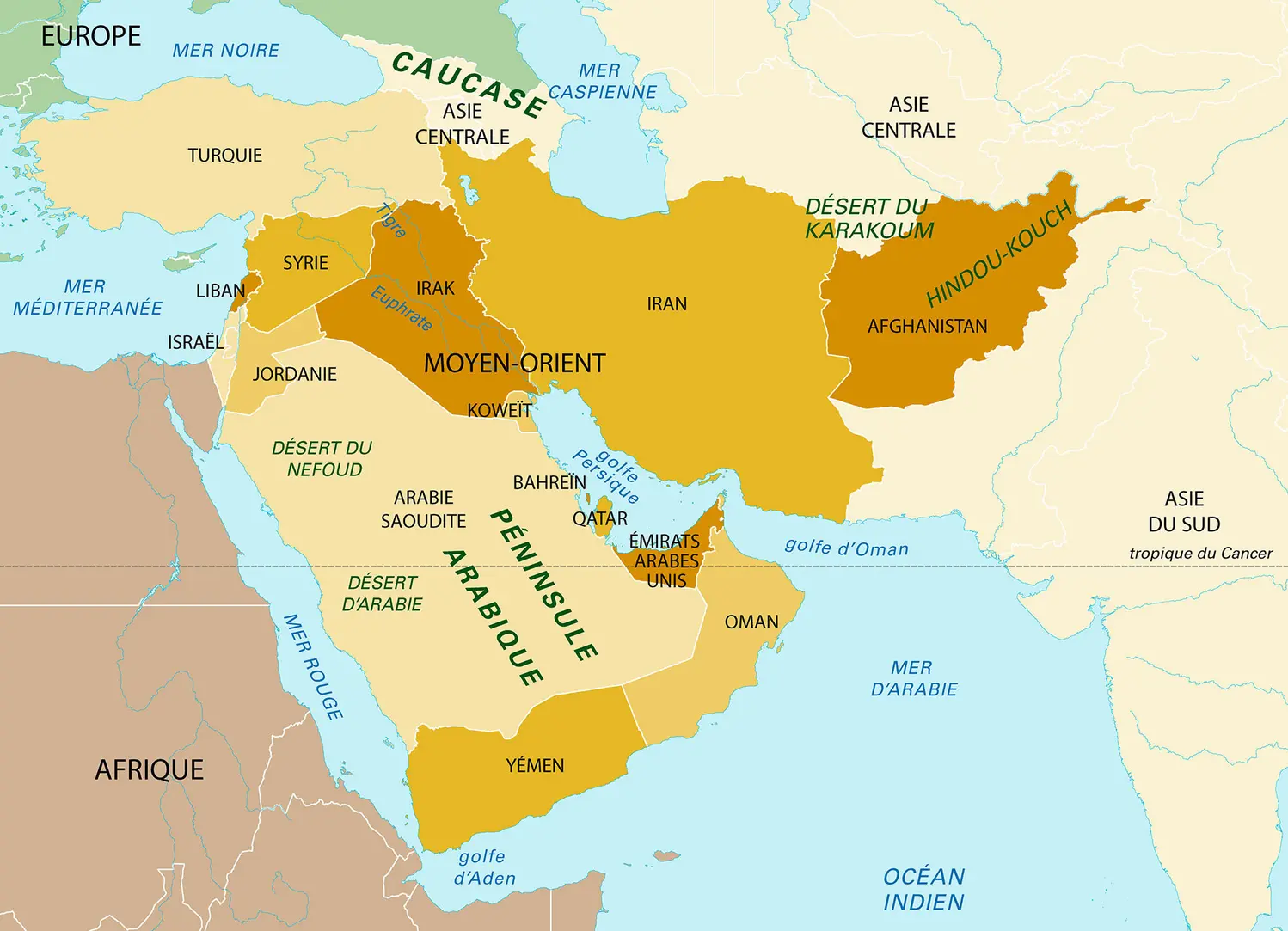 Moyen-Orient : carte générale