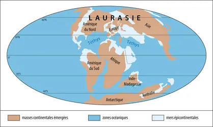 Paléogéographie : dislocation du Gondwana - crédits : Encyclopædia Universalis France