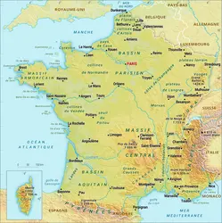 France : carte physique - crédits : Encyclopædia Universalis France