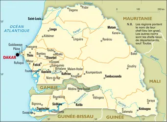 Sénégal : carte administrative - crédits : Encyclopædia Universalis France