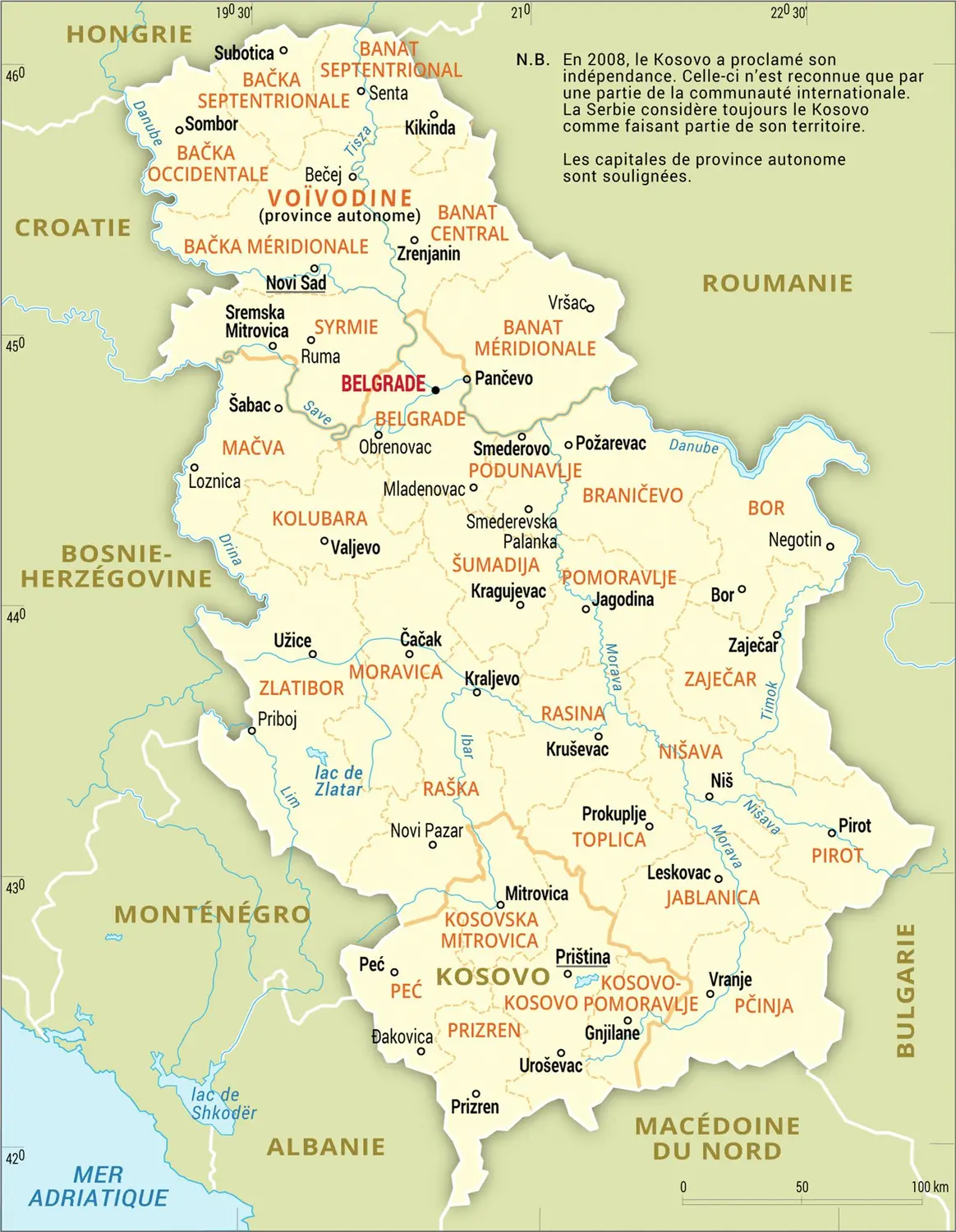 Serbie : carte administrative