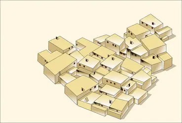 Çatal Hüyük : reconstitution d'un quartier de village - crédits : Encyclopædia Universalis France