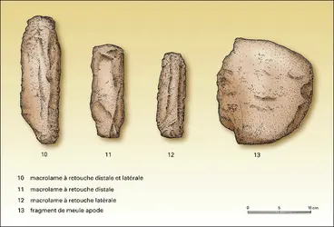 Outils de pierre taillée du site de Sand Hill : macrolames - crédits : Encyclopædia Universalis France