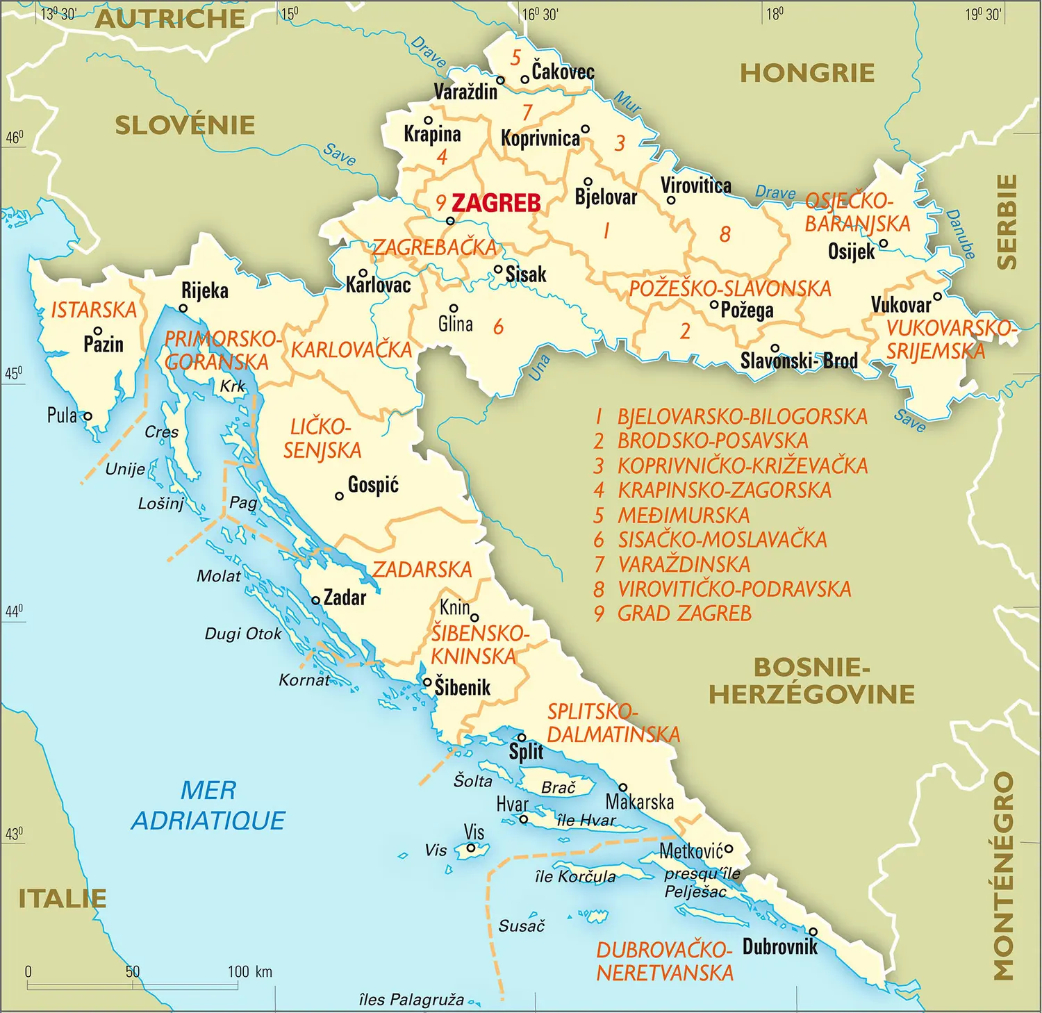 Croatie : carte administrative
