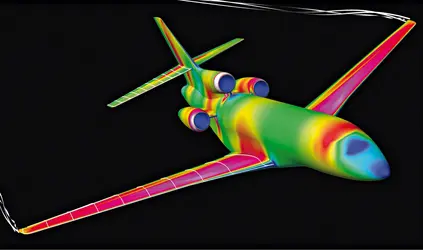 Aérodynamique: simulation numérique sur un avion Falcon - crédits : ONERA