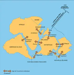 Fragmentation du Gondwana - crédits : Encyclopædia Universalis France