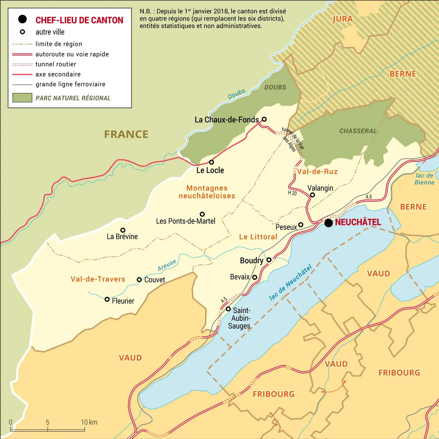 Neuchâtel : carte administrative du canton