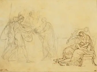 Étude d'ensemble pour le «Serment des Horaces», J. L. David, 1 - crédits : École nationale supérieure des beaux-arts, Paris