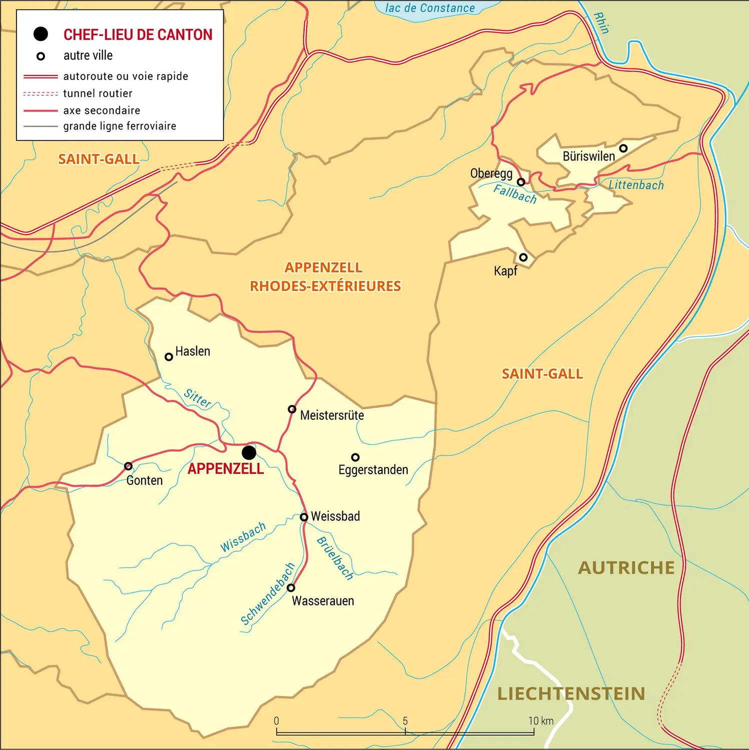 Appenzell Rhodes-Intérieures : carte administrative du canton