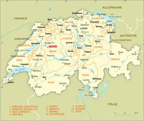 Suisse : carte administrative - crédits : Encyclopædia Universalis France