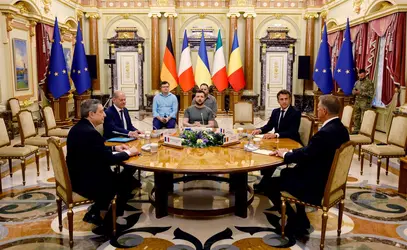 Visite diplomatique à Kiev, 2022 - crédits : Ludovic Marin/ Pool/ AFP