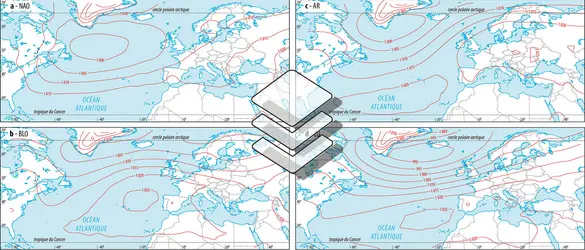 Cartes de pression dans l'Atlantique nord en hiver - crédits : Encyclopædia Universalis France