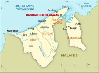 Brunei : carte administrative - crédits : Encyclopædia Universalis France