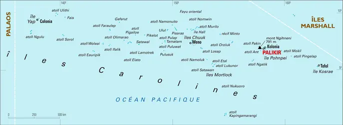 Micronésie : carte physique - crédits : Encyclopædia Universalis France