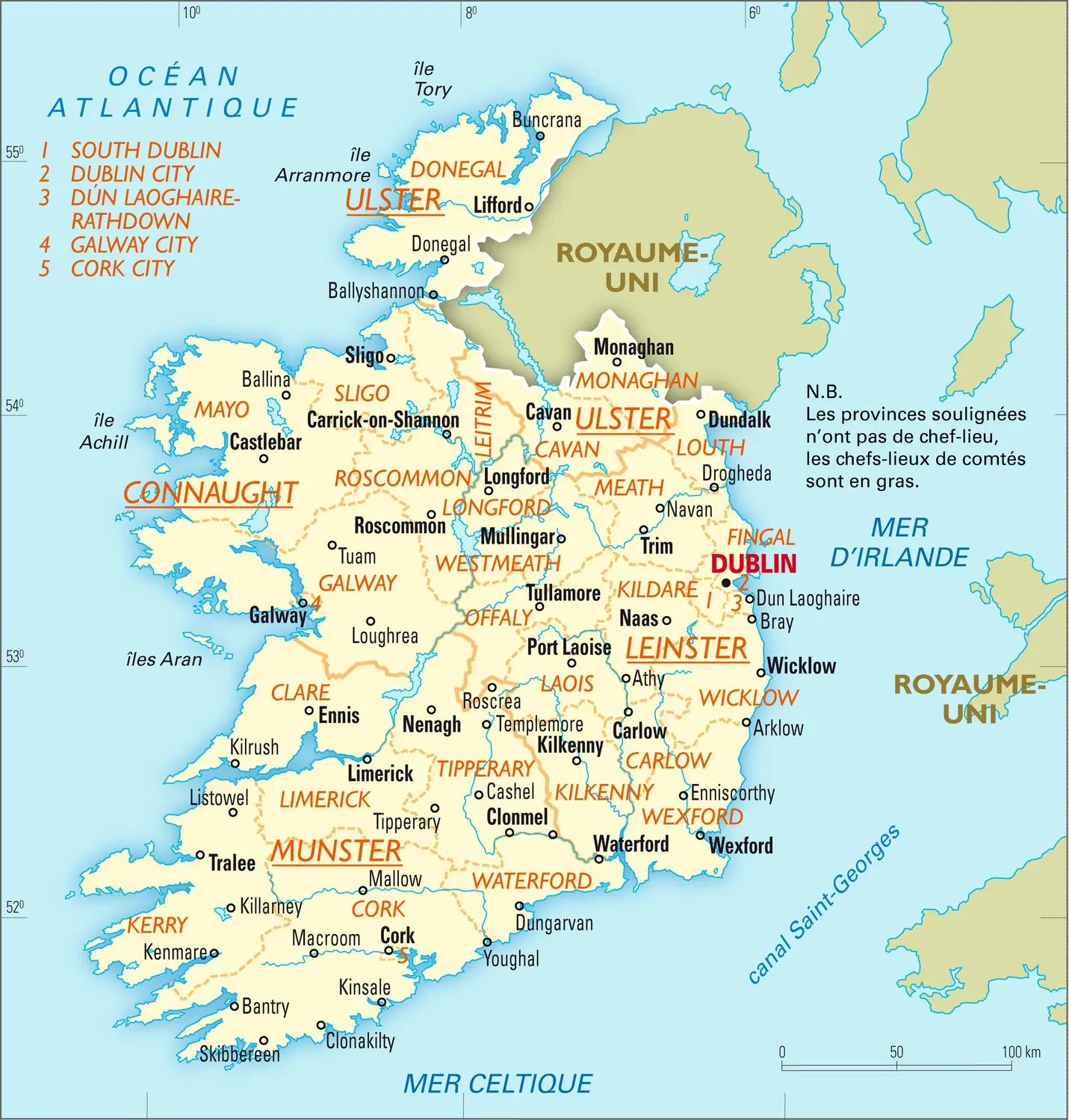 Irlande : carte administrative
