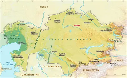 Kazakhstan : carte physique - crédits : Encyclopædia Universalis France