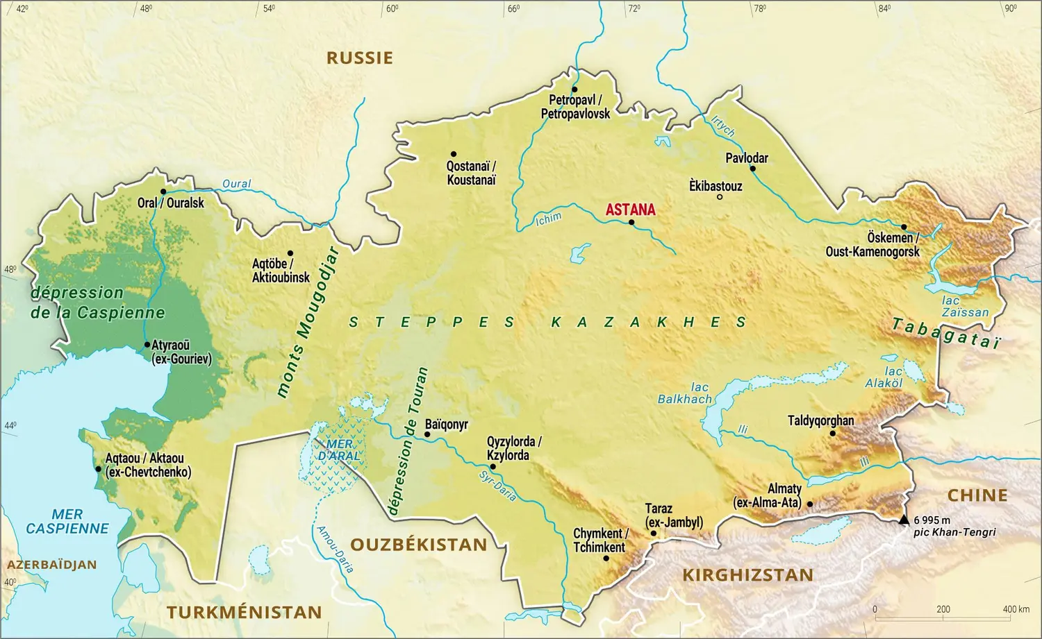 Kazakhstan : carte physique