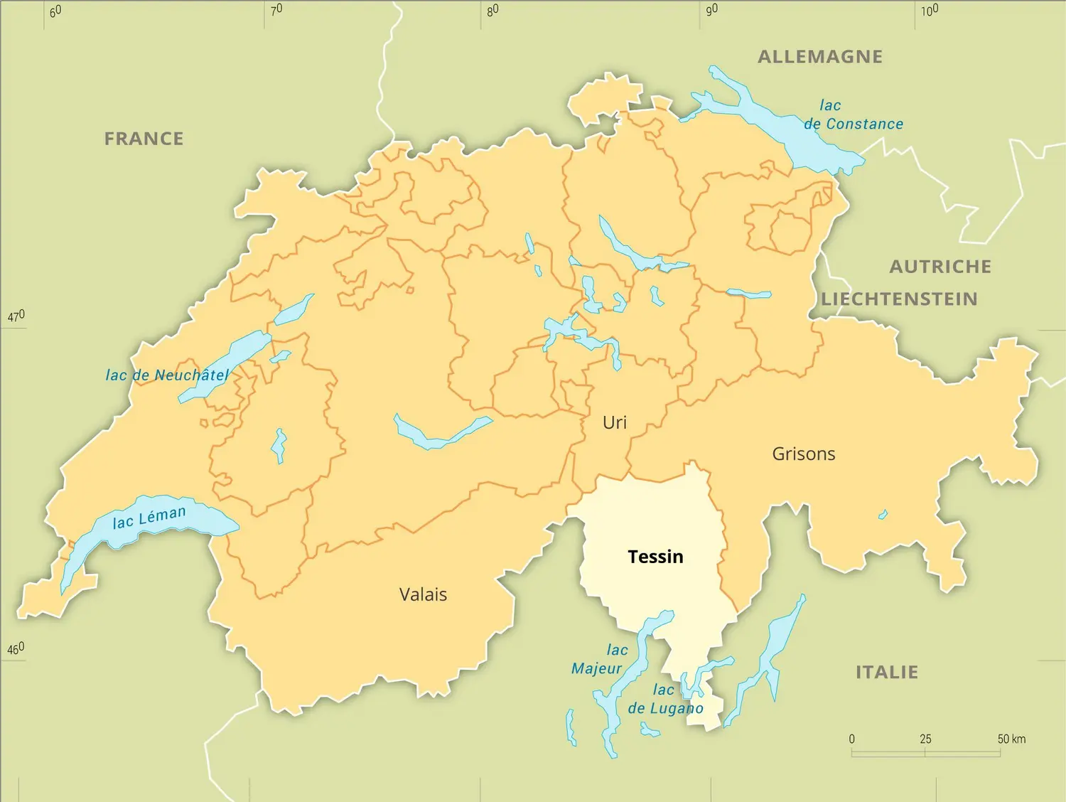 Tessin : carte de situation du canton