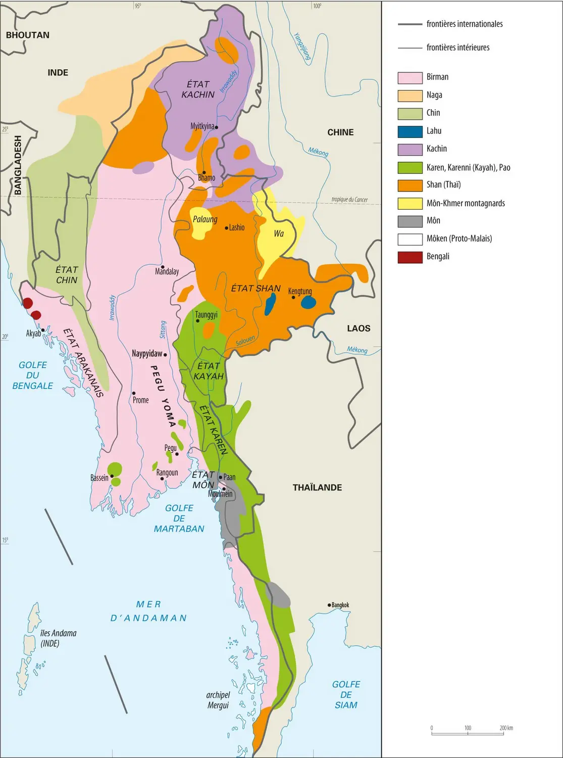 Birmanie : divisions administratives et peuplement