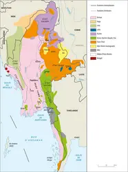 Birmanie : divisions administratives et peuplement - crédits : Encyclopædia Universalis France
