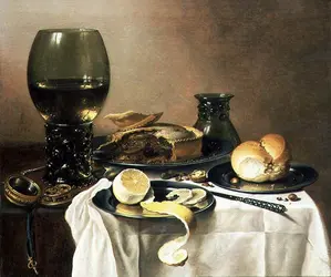 <it>Nature morte à la tourte, au citron et au pain</it>, P. Claesz - crédits :  Bridgeman Images 