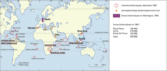 Commonwealth : colonies et bases en 1967 - crédits : Encyclopædia Universalis France