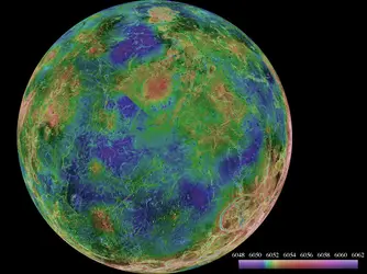 Vénus : topographie de l'hémisphère Sud - crédits : Courtesy NASA / Jet Propulsion Laboratory